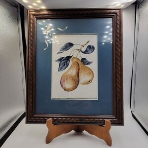 Vintage Pear Art Matted in Wooden Frame